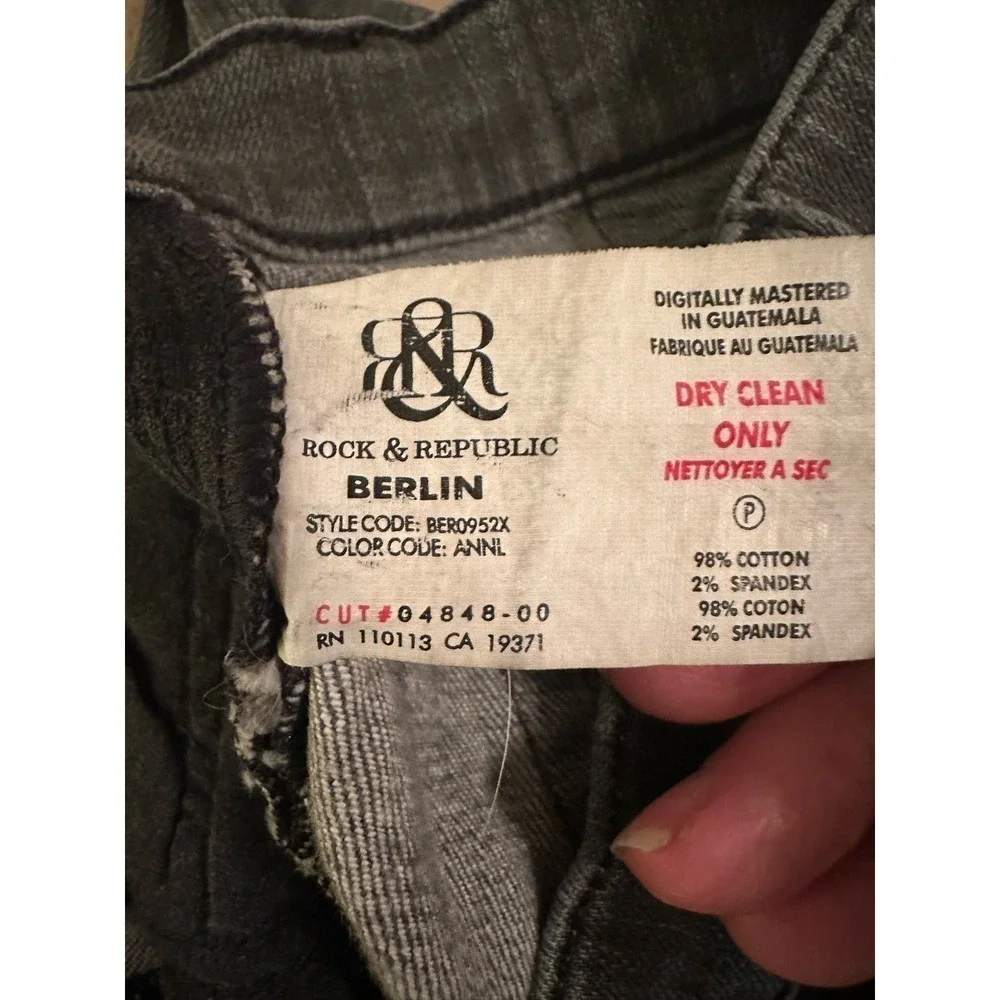 Rock & Republic Berlin Women's Low Rise Slim Fit Cotton Denim Jeans Size 26 Gray